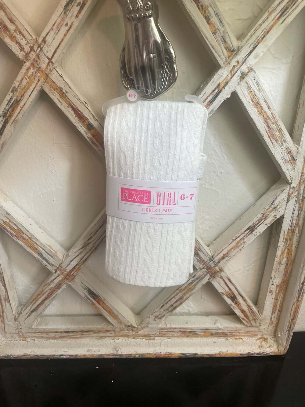 The Children's Place Girls White Cable Knit Tights Size 6-7